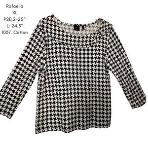 🚨Rafaella Size XL Houndstooth Print Asymmetric Neck Long Sleeve Classic Top.